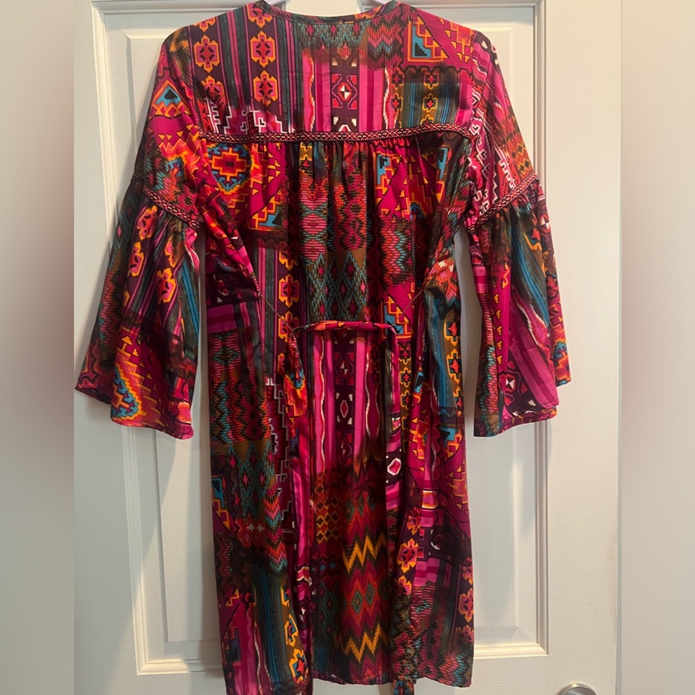 Uncle Frank Multicolor Boho Long Sleeve Dress - Pink, Red, Teal, Yellow - Picture 6 of 7